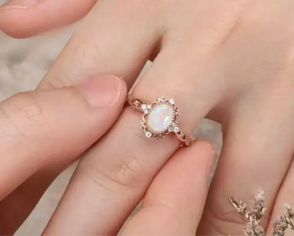 Elegant 18K Rose Gold-Plated Opal Ring Size 6 - Image 2
