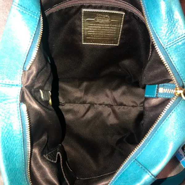 Vintage COACH Madison Turquoise Leather Satchel Rear Zipper Pocket Bag 12935 - Image 5