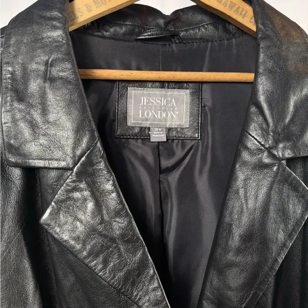 Vintage Y2K Jessica London Classic Leather Jacket in Black Size 26W‎ - Image 3