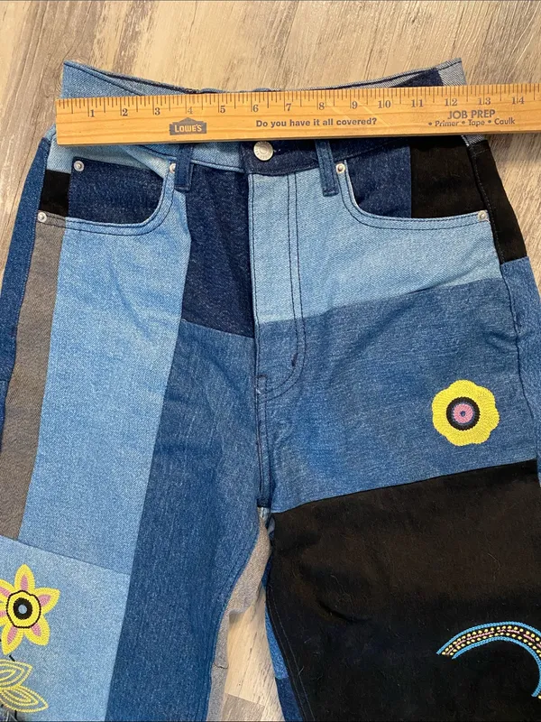 BDG Urban Outfitters High Rise Baggy Patchwork Embroidered Jeans Size 27 - Image 3