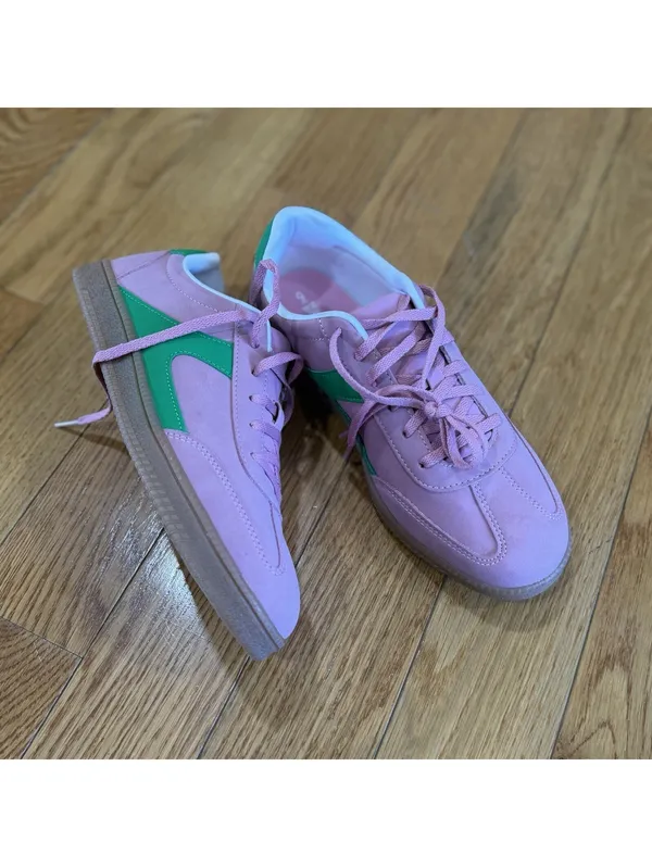 Size US 9 Women’s No Boundaries Women's Lace Up Sport Sneakers Pink Green - Image 2