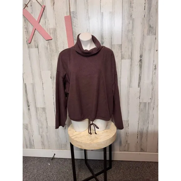 Aerie Plum Maroon Sherpa Fleece Cowl Neck Pullover Women’s XL - Image 6