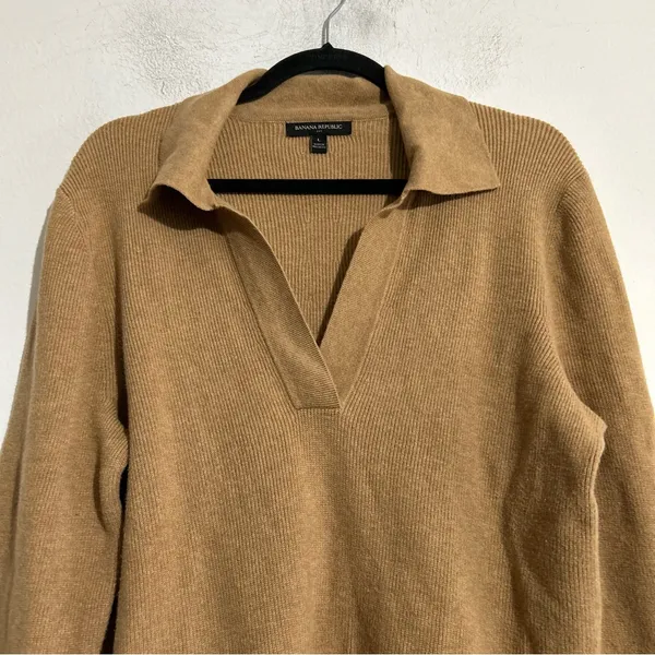 Banana Republic Factory Johnny Collar Sweater Brown Sugar Large Neutral Minimal - Image 6