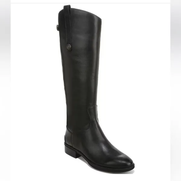 Sam Edelman Black Leather Penny Knee High Zip Up Biker Moto Boots 7.5 - Image 3