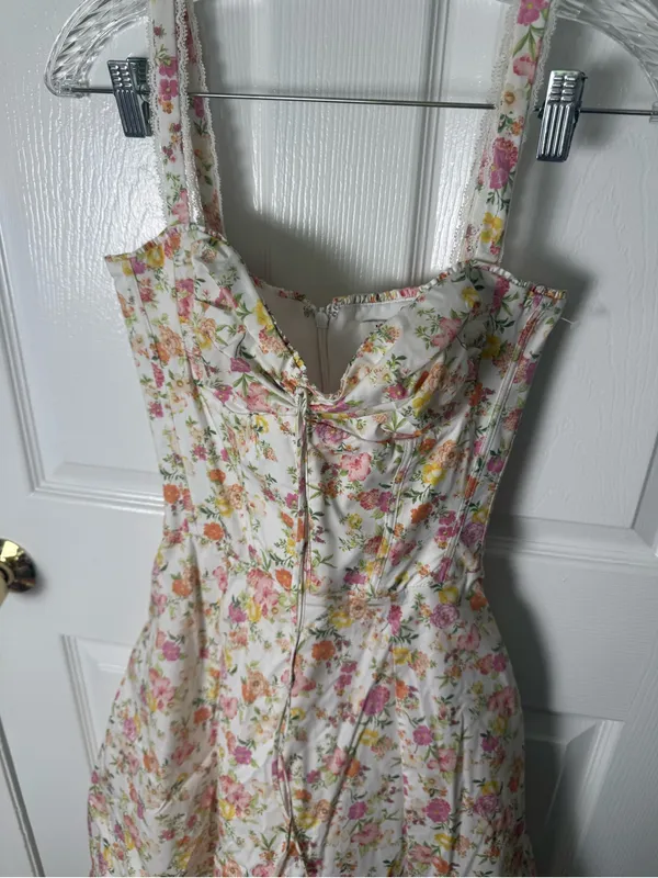 House of CB Rosalee Ivory Meadow Print Cotton Bustier Sundress XS - Image 5