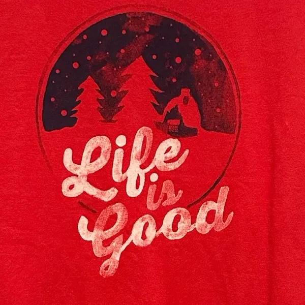Life is Good Women’s Red Long Sleeve Old Fashioned Holiday Xmas Tree Shirt S - Image 5