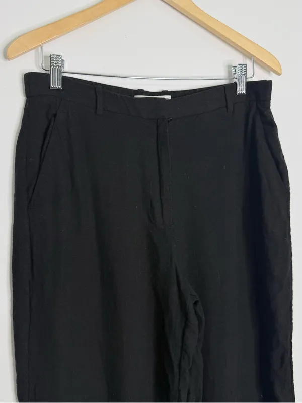 Abercrombie & Fitch Curve Love Wide Leg Linen Blend Pants Black 6R - Image 6