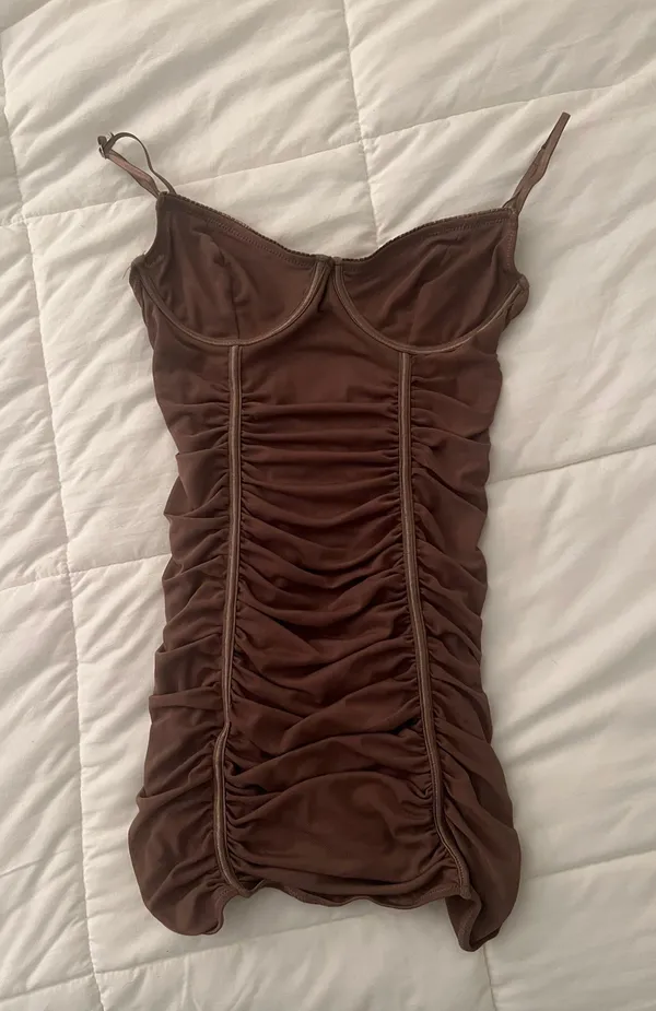 Princess Polly Brown Tan Mesh Ruched Lingerie Slip Bodycon Going Out Party Club Dress - Image 4