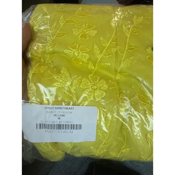 New! Lulus‎ Lively Sweetheart Yellow Mesh Embroidered Lace-Up Mini Dress Medium - Image 5