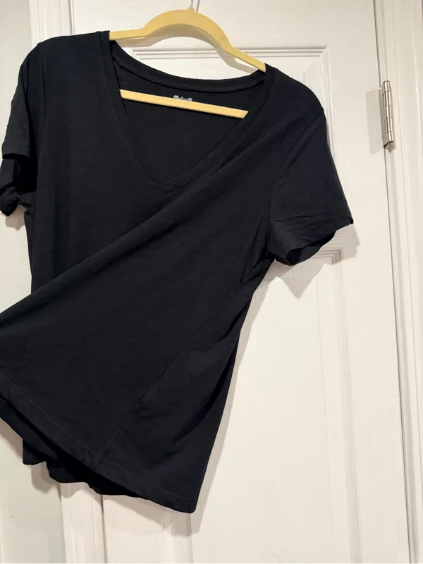NWOT Madewell Size L Black V Neck Short Sleeve Slub Cotton Tee Shirt - Image 3