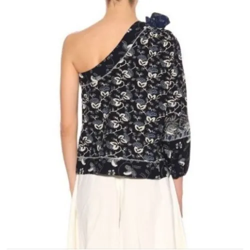 Ulla Johnson Asima Batik One Shoulder Top Blue Black Size 6 - Image 13