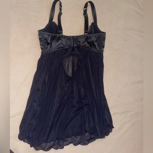 Parfait Black lace lingerie babydoll lingerie rhinestone chemise goth sexy M - Image 2