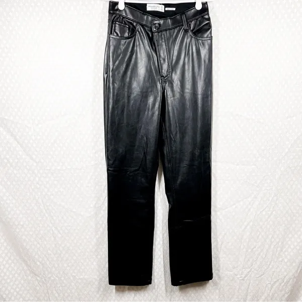 Abercrombie‎ & Fitch Black Vegan Leather The 90s Straight High Rise Pants - Image 2