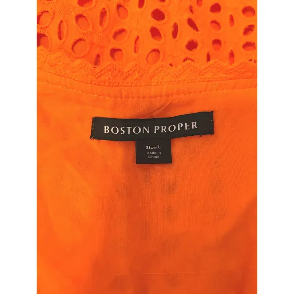 Boston Proper NWT Eyelet‎ Mini Dress Large Orange New Puff Sleeve Tiered - Image 4