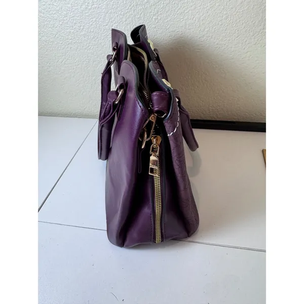 Y2K Purple Faux Leather Lace Overlay Satchel Bag Women Medium‎ Structured Chic - Image 8