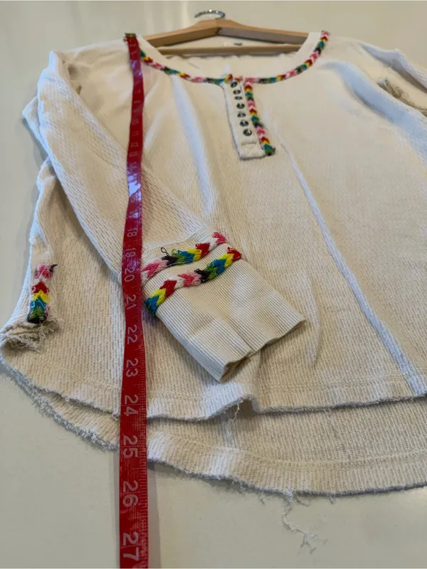 We The Free Cream Waffle Knit Top with Multicolor‎ Trim - Image 5