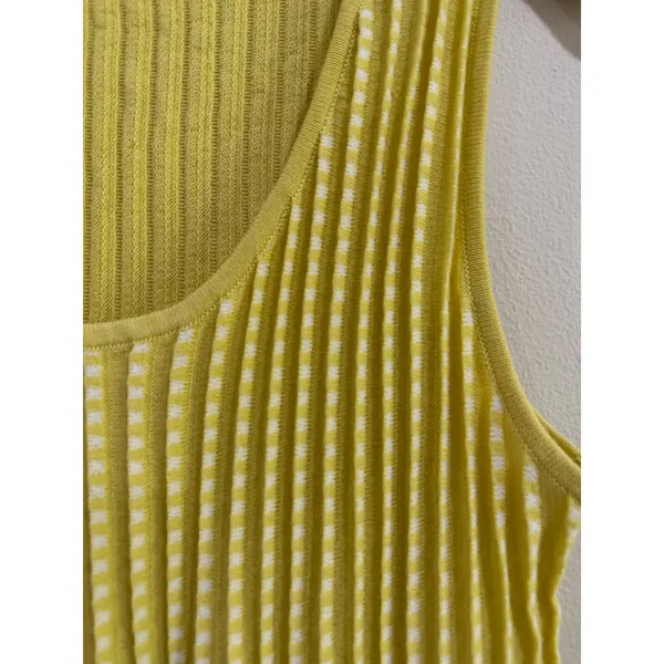 Anthropologie Moth Yellow White Ribbed Pointelle Peplum Knit Tank Top Medium - Image 5
