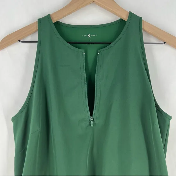 Lou & Grey Stretch‎ Woven Forest Green Sleeveless Zip Neck Mini Dress Size S - Image 6