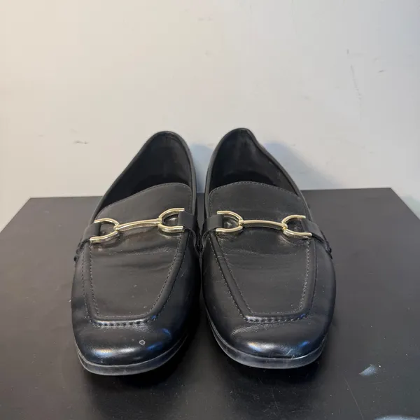 A New Day Womens 8 Black Gold Buckle Loafers Almond Toe Slip On Flat‎ Shoes Chic - Image 2