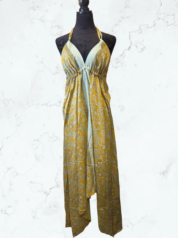 OCEAN BLUE APPAREL Halter Maxi Dress Boho Bohemian Paisley Shimmer Open Back - Image 3