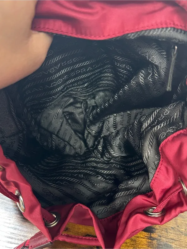 Prada Vela Sport Backpack Bag Medium Cerise Nylon Leather Italy Logo Triangle - Image 3