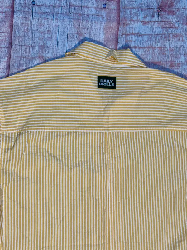 Daily Drills Seersucker Boxy Button Down Shirt Yellow White XS/S - Image 4