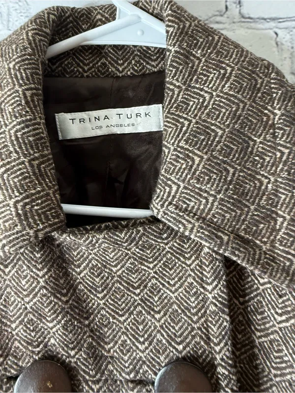 Trina Turk Brown Tweed Double-Breasted Pea Coat size medium - Image 10