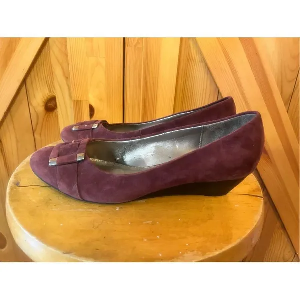 Dana Buchman Alexandria Aubsde Suede Leather Buckle Wedge Heel Women's Sz 8.5M - Image 2
