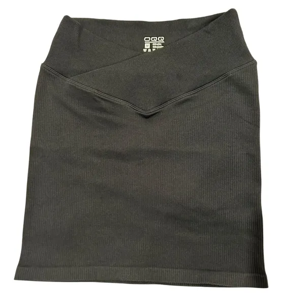 OQQ Black Mini Skirt Ribbed High Waist Crossover Womens Medium - Image 2