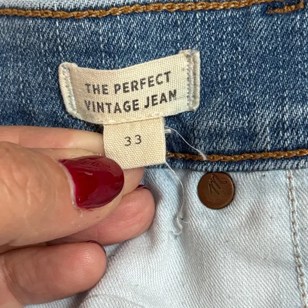Madewell The Perfect‎ Vintage Distressed Denim Jeans Size 33 Cropped EUC - Image 6
