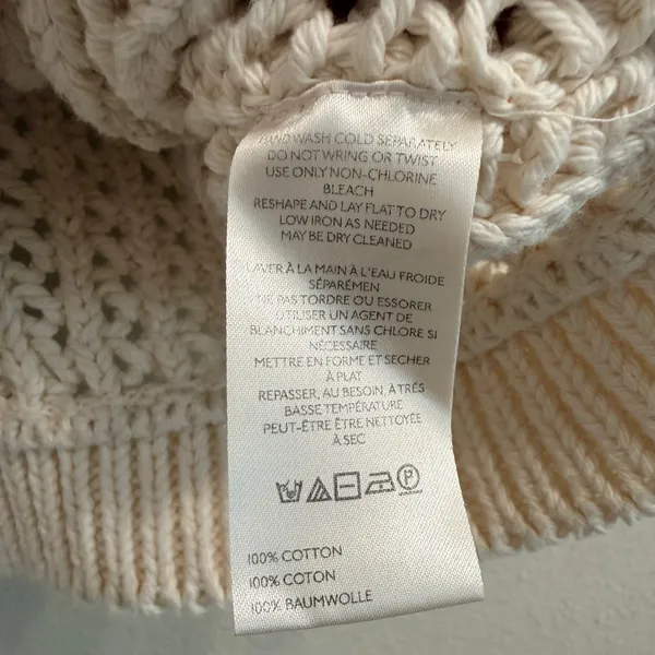 Free People Sophia Sweater Cream Crochet Open Chunky Knit Cotton Size Small - Image 8