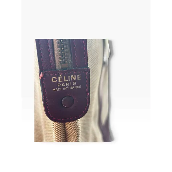 True Vintage Celine Triomphe Canvas Leather Tote Bag Beige Burgundy 70s France - Image 4
