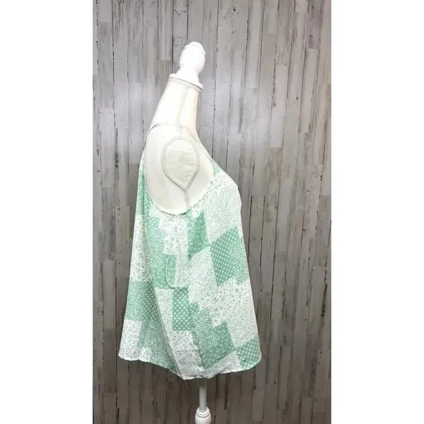 Heyson Women's Medium Floral Patchwork Tank Top Mint‎ Green Sleeveless V-Neck - Image 5