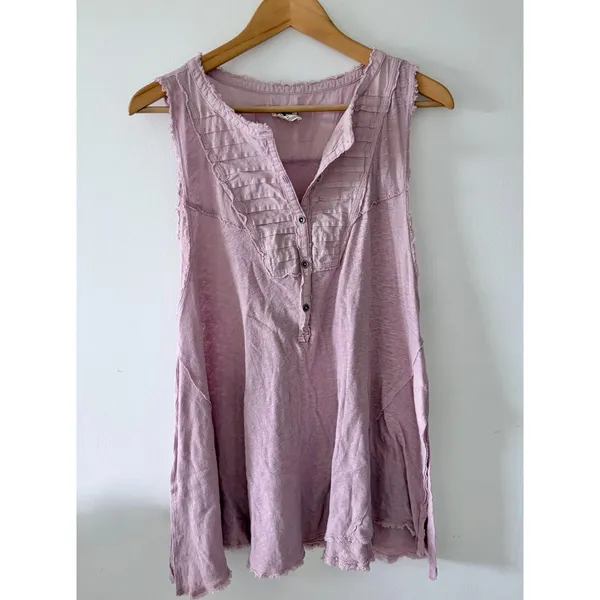 FREE PEOPLE We The Free Poetic Tunic Purple Linen Cotton Tank Top Womens Medium - Image 2