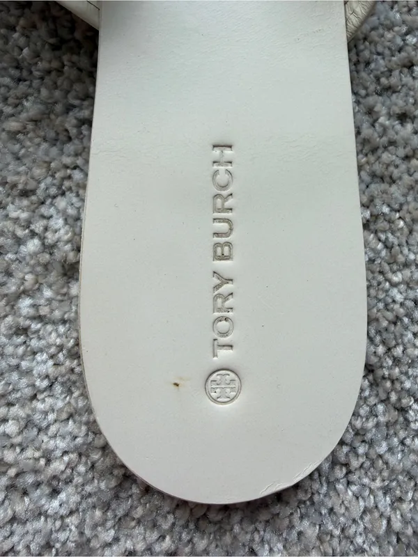 Tory Burch Knotted Miller Sandals Size 10.5M Leather Flat Heel White Logo - Image 6