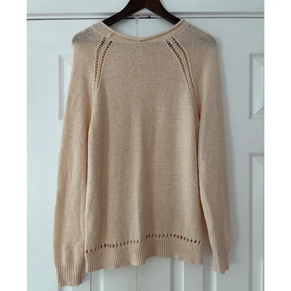 J.Crew Cream Roll Neck Pointelle Raglan Cotton Blend‎ Knit Sweater Large - Image 2