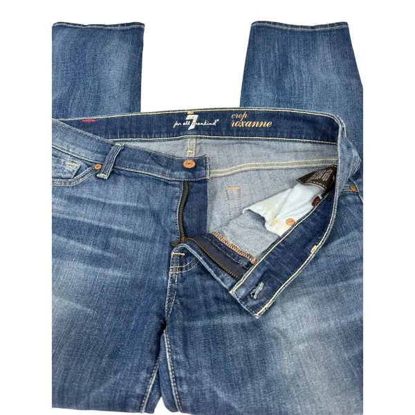7 For All Mankind Roxanne Crop Jeans‎ Medium Wash Blue Denim Slim Fit Size 30 - Image 2