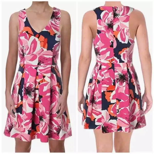 Trina Turk Marcia Floral Fit & Flare Dress Size‎ 6 Sleeveless V-Neck - Image 2