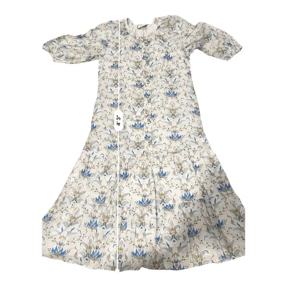 Tuckernuck Dress Womens M Blue White Floral Cotton Puff Sleeve Tiered Midi - Image 10