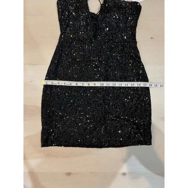 Nookie NWT Black Sequin Shimmer Supreme Bodycon Glam Party Night Out Mini Dress - Image 10
