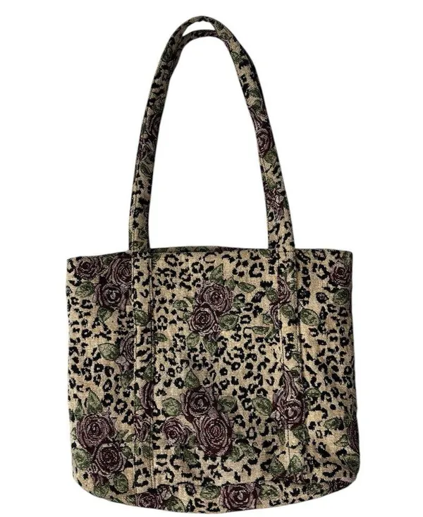 Leopard Print Red Rose Tapestry Tote Bag Silver Hardware by Isabell’s Journey - Image 2