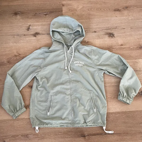 Brandy Melville J Galt Zip Up Windbreaker Raincoat Green Small - Image 2
