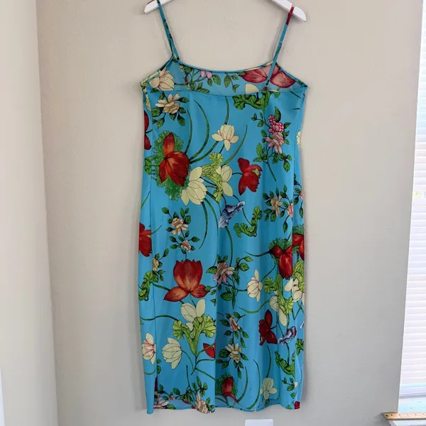 Natori Floral Satin Slip Midi Dress Womens Medium Blue Chemise Nightgown‎ - Image 9