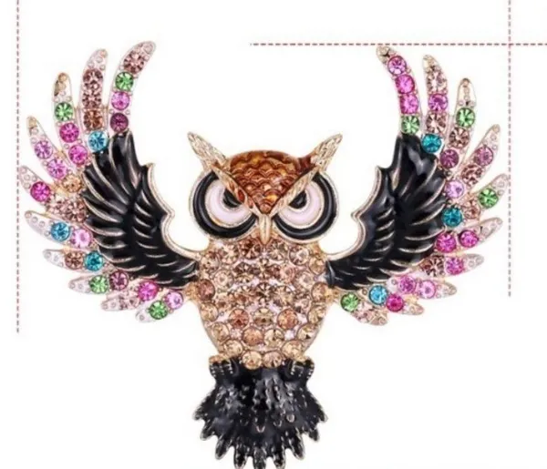 Women's Colorful Rhinestone Owl Brooch Pin - Image 3