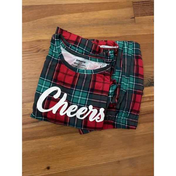 Joyspun Womens Red Plaid Cheers Christmas Pajama Set Jogger PJs Medium Holiday - Image 3