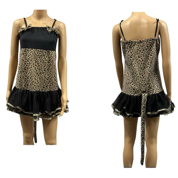Leopard Print Mini Dress Detachable Tail Halloween Costume Cosplay Womens Medium - Image 4