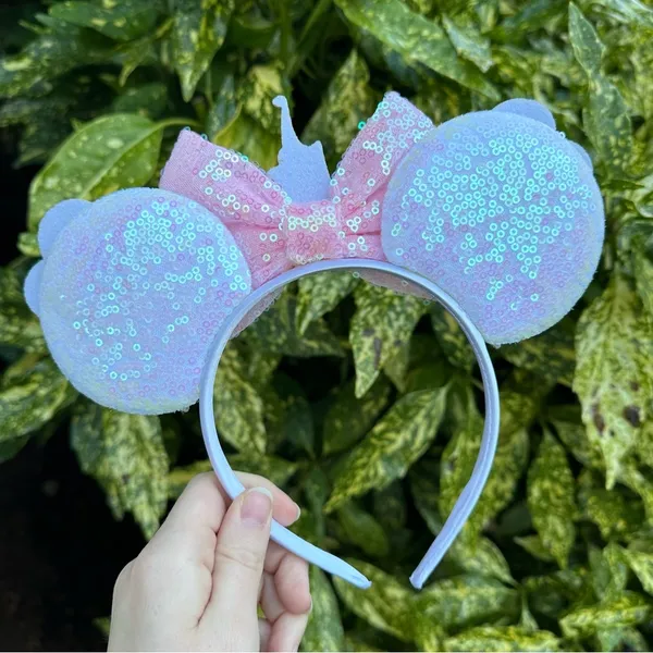 NEW Mouse Ear Headband Sequin/Glitter/Rhinestone Disney Style Balloons & Castle - Image 4