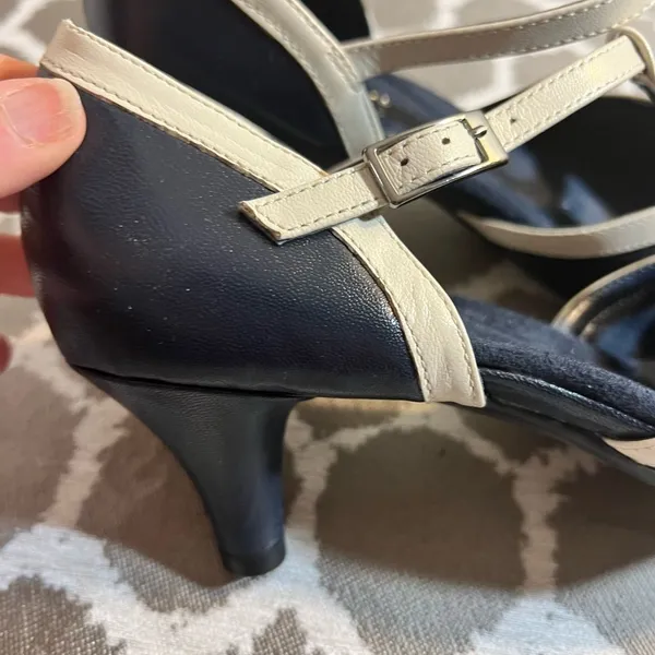 AEROSOLES Navy/Black and Cream Mary Jane Heels with Tapered Heel - Image 5