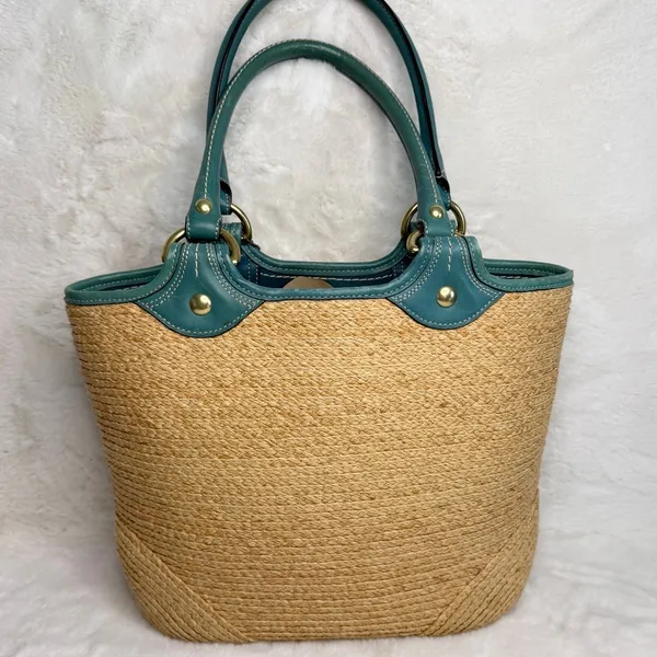 y2k Coach Straw Tote Shoulder Bag - Image 2