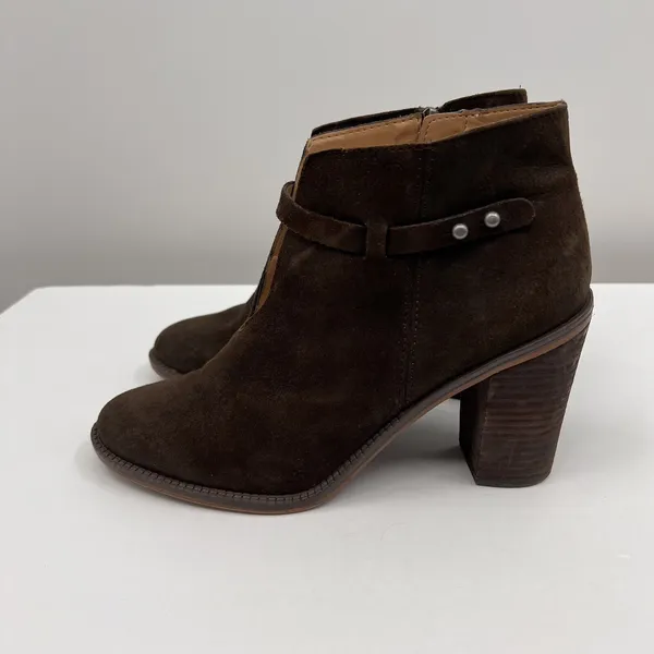 Franco Sarto Ankle Boots Womens 8.5 Brown Suede Block Heel Zip Booties Bohemian - Image 4